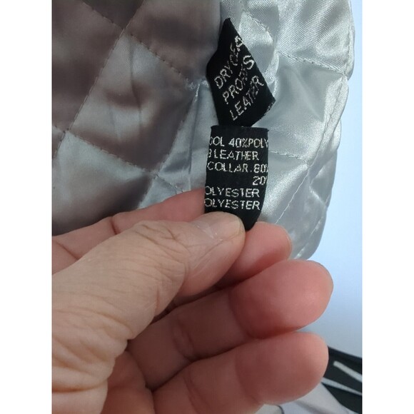 Baby Phat Sz L Vintage Y2k Bomber Jacket Hooded Spell Out Lamb Leather Sleeves - Picture 16 of 16